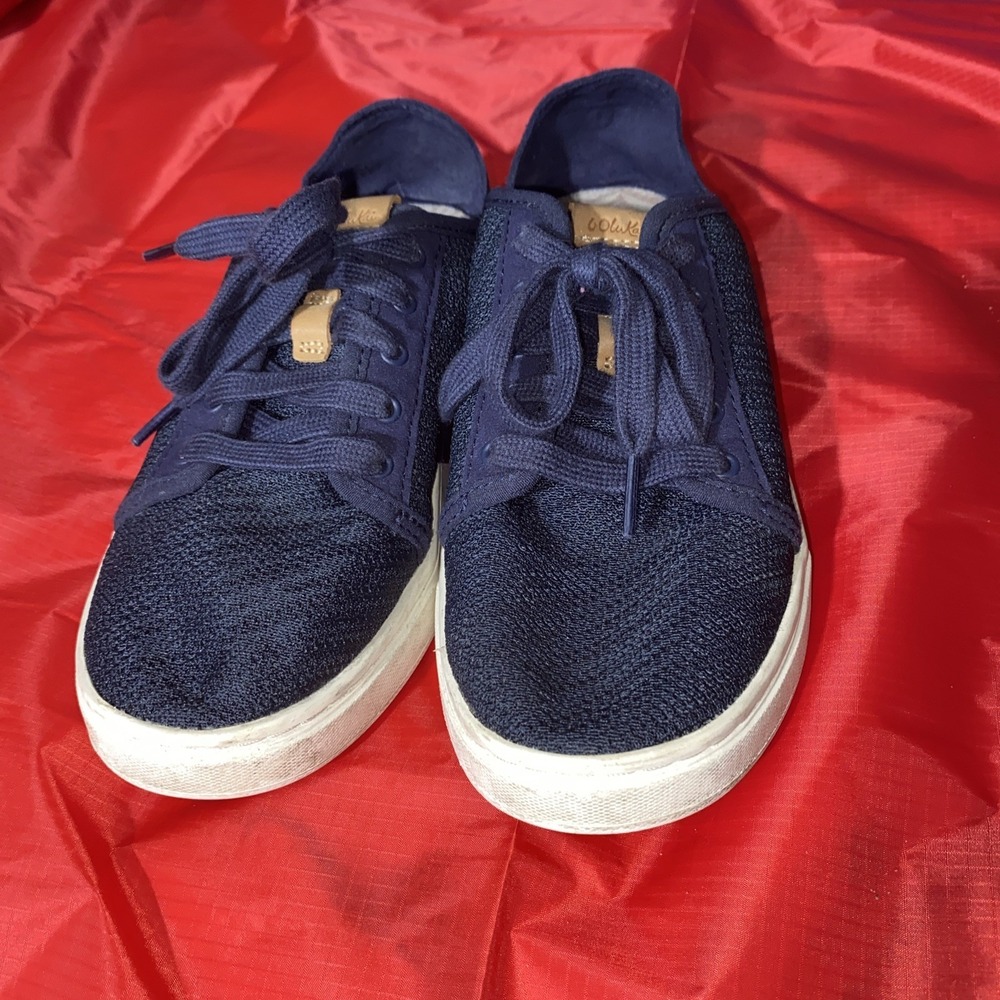 Olukai PEHUEA LI Navy Blue Dede Lace-Up Drop-In Heel Sneakers Women's 6.5